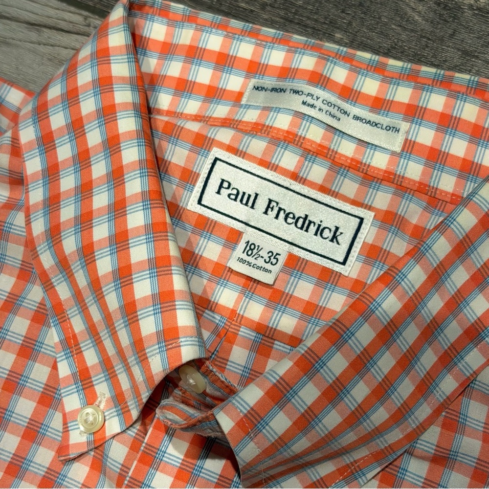 Paul Fredrick Men's Vibrant Orange Checkered Shirt